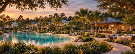 Spring-inspired lagoon and gathering space · Conceptual rendering; subject to change